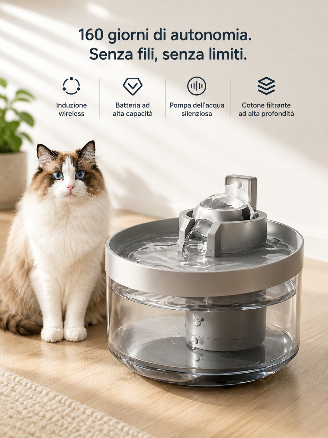 Fontanella automatica wireless a induzione per gatti