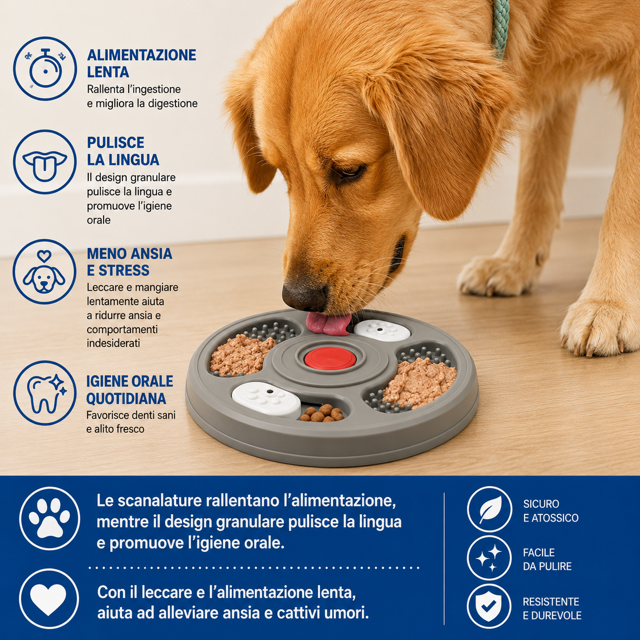 Ciotola Slow Feeder 2 in 1 per cani – Puzzle e tappetino da leccare