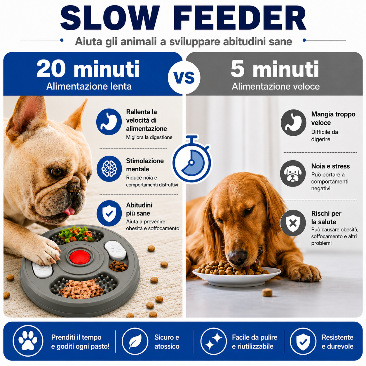 Ciotola Slow Feeder 2 in 1 per cani – Puzzle e tappetino da leccare