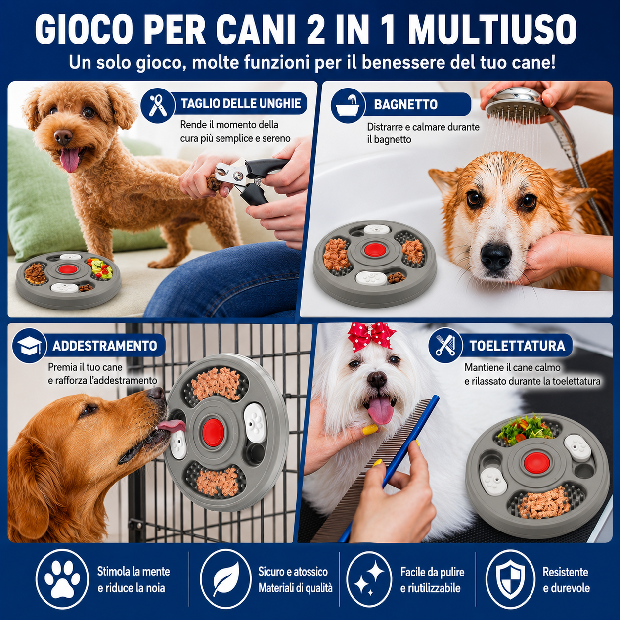 Ciotola Slow Feeder 2 in 1 per cani – Puzzle e tappetino da leccare