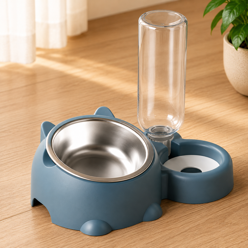 Ciotola inclinata con dispenser d'acqua per cani e gatti