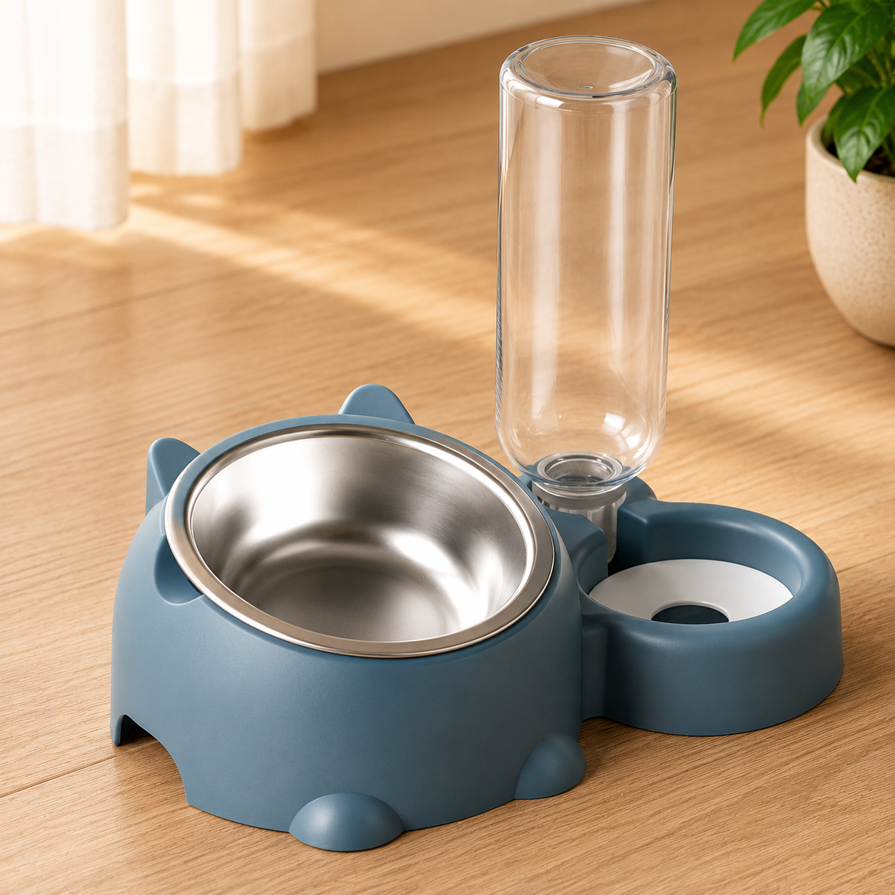 Ciotola inclinata con dispenser d'acqua per cani e gatti