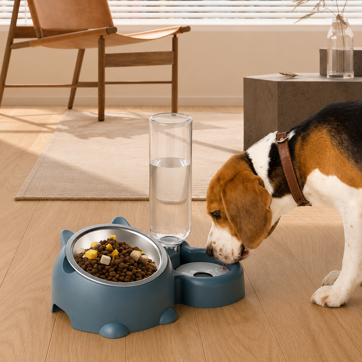 Ciotola inclinata con dispenser d'acqua per cani e gatti