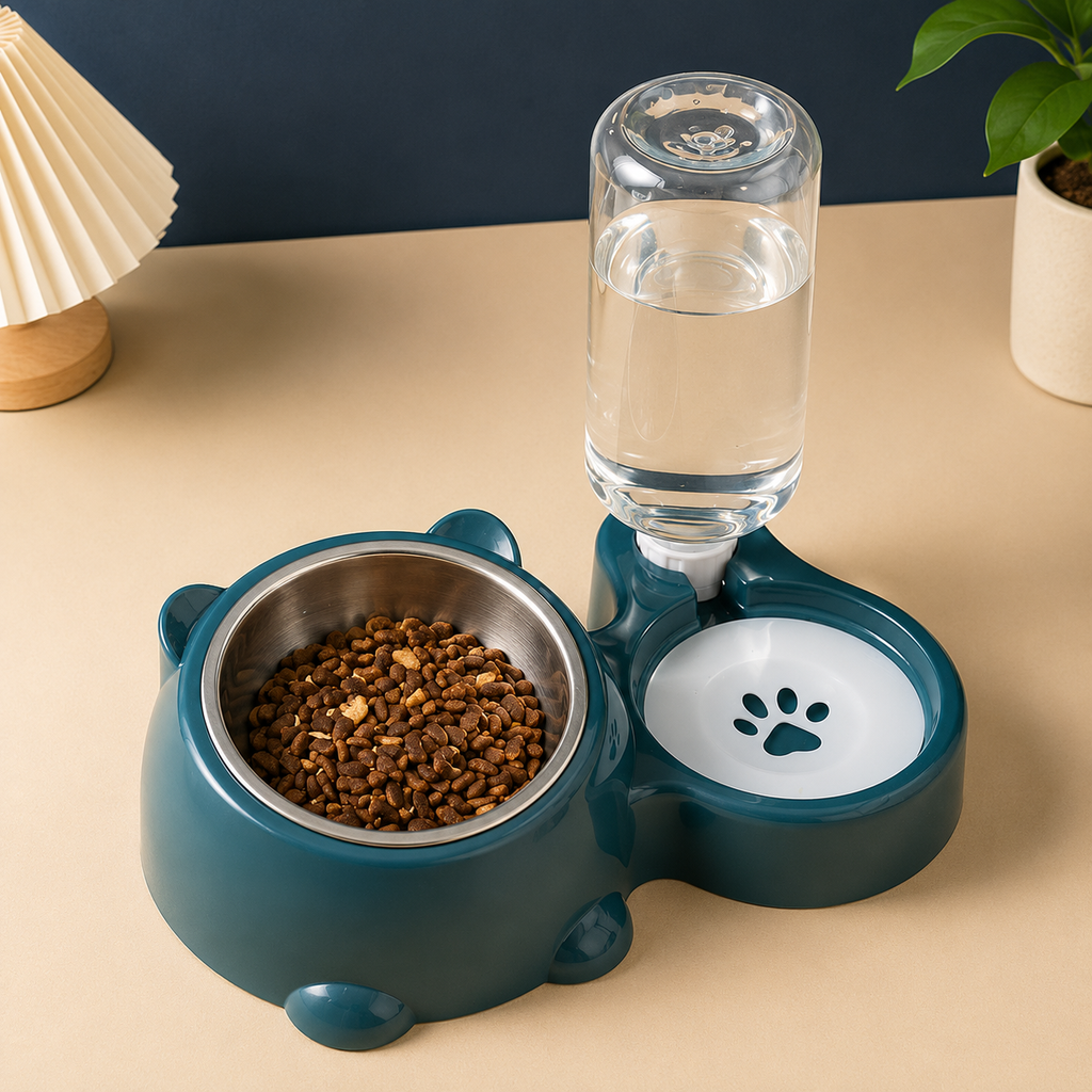 Ciotola inclinata con dispenser d'acqua per cani e gatti