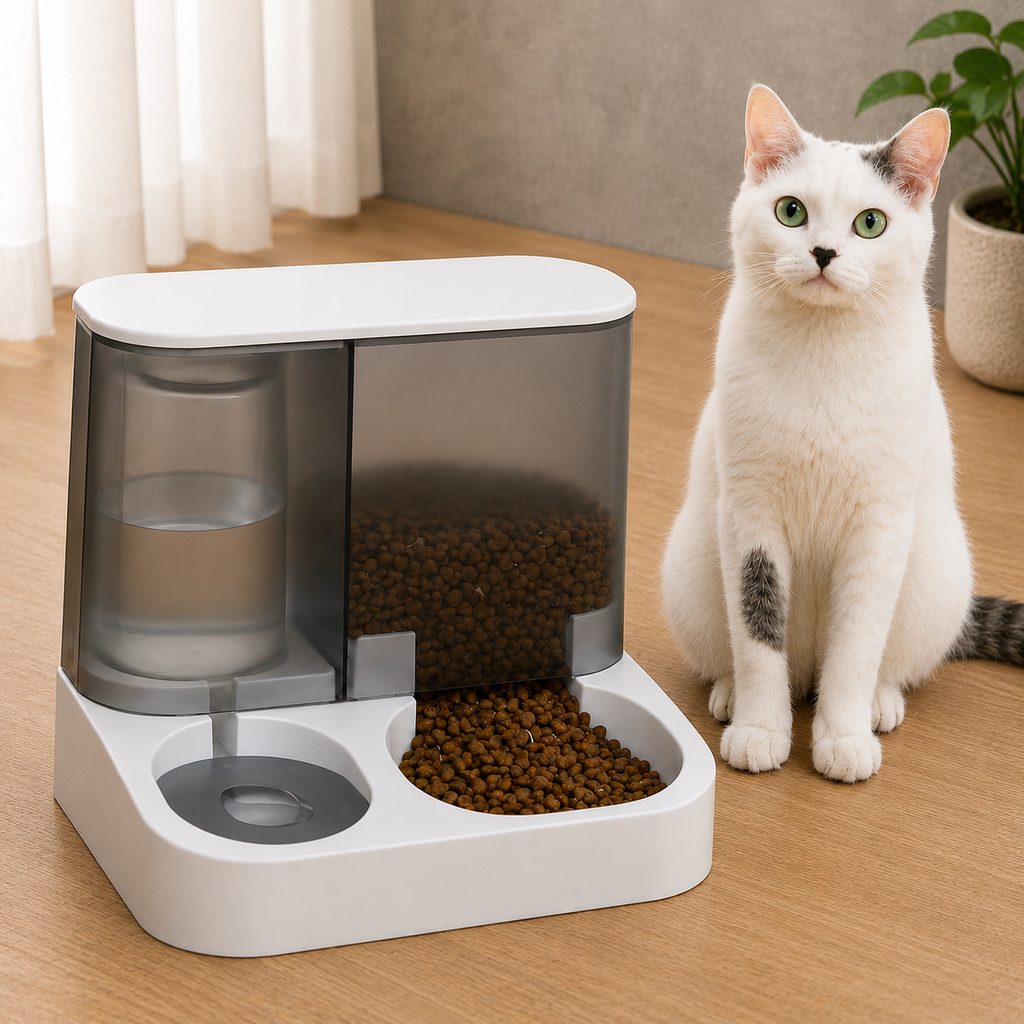 Distributore automatico per gatti con serbatoio trasparente