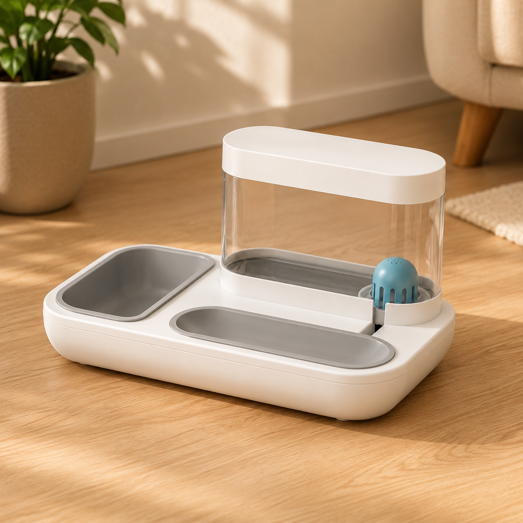 Dispenser automatico di cibo e acqua per cani e gatti