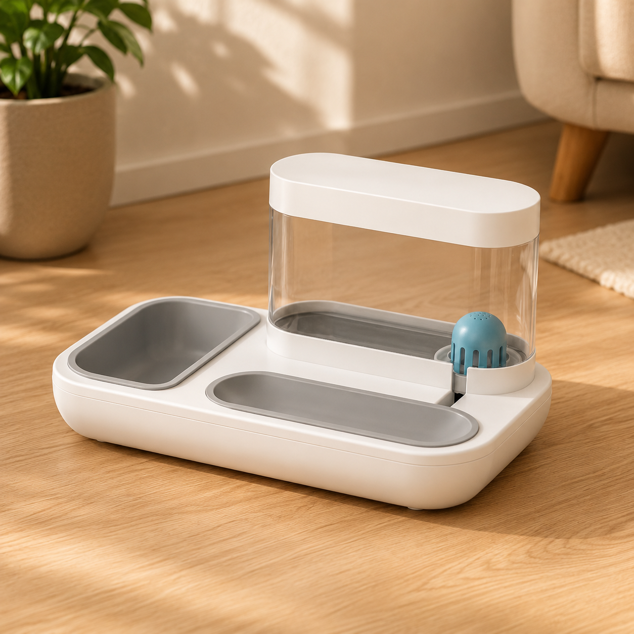 Dispenser automatico di cibo e acqua per cani e gatti