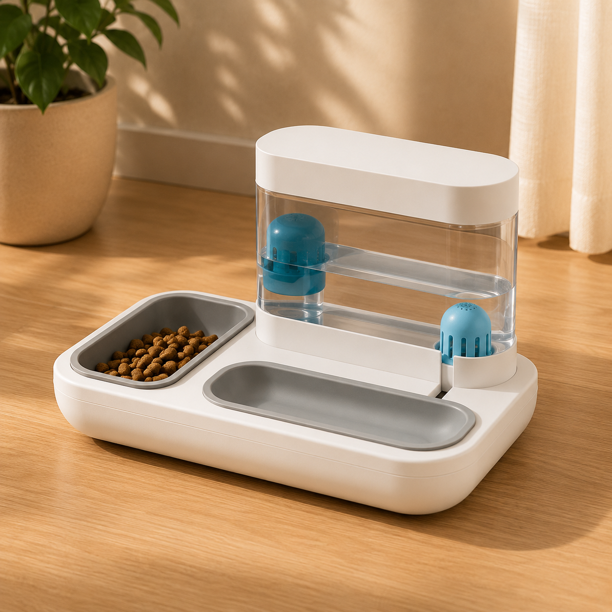 Dispenser automatico di cibo e acqua per cani e gatti
