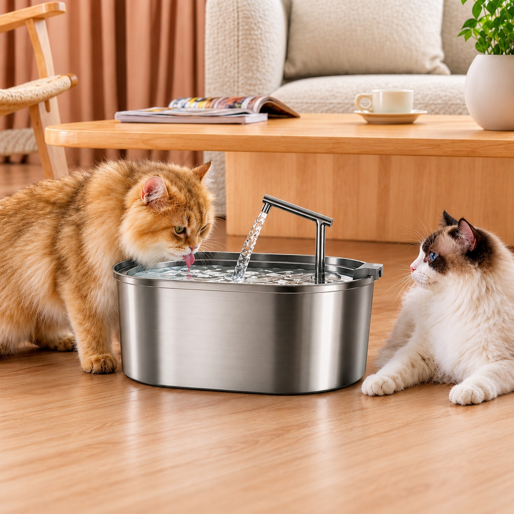 Fontana automatica in acciaio inox 3,2L con sistema di filtrazione per gatti