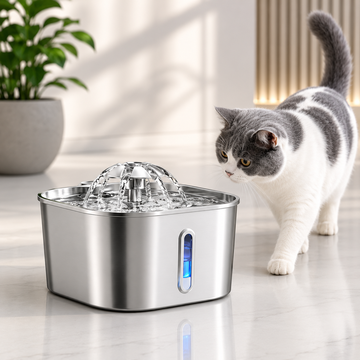 Fontana d’acqua automatica in acciaio inox 2,2 L per cani e gatti