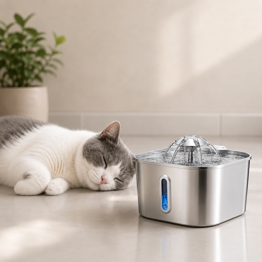 Fontana d’acqua automatica in acciaio inox 2,2 L per cani e gatti