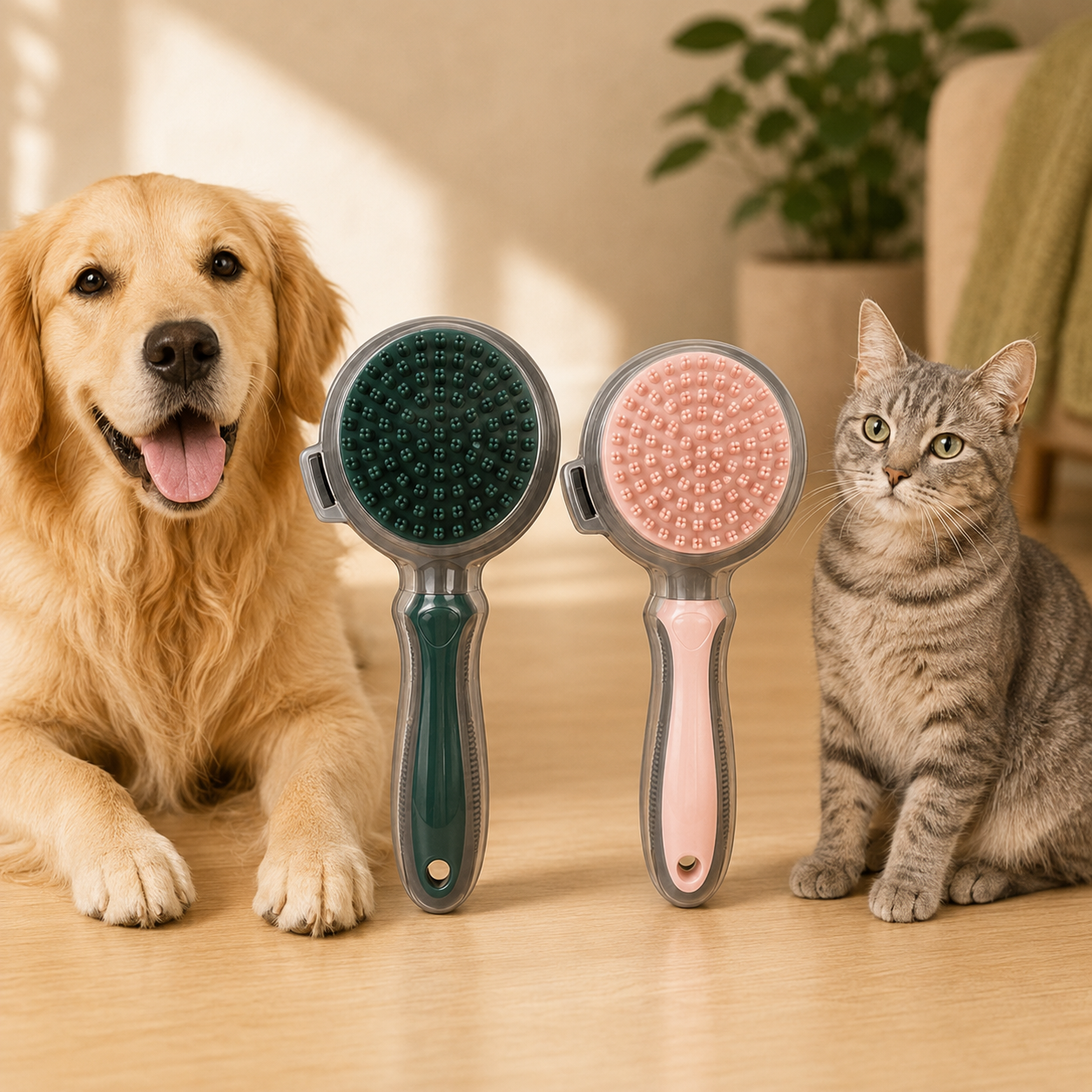 Spazzola 2 in 1 rimuovi pelo autopulente per cani e gatti