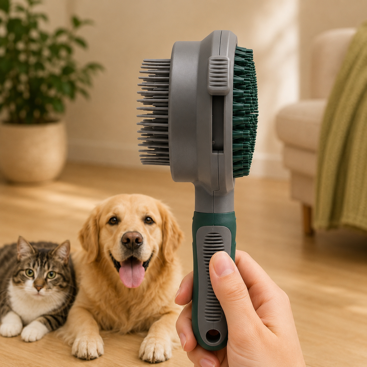 Spazzola 2 in 1 rimuovi pelo autopulente per cani e gatti