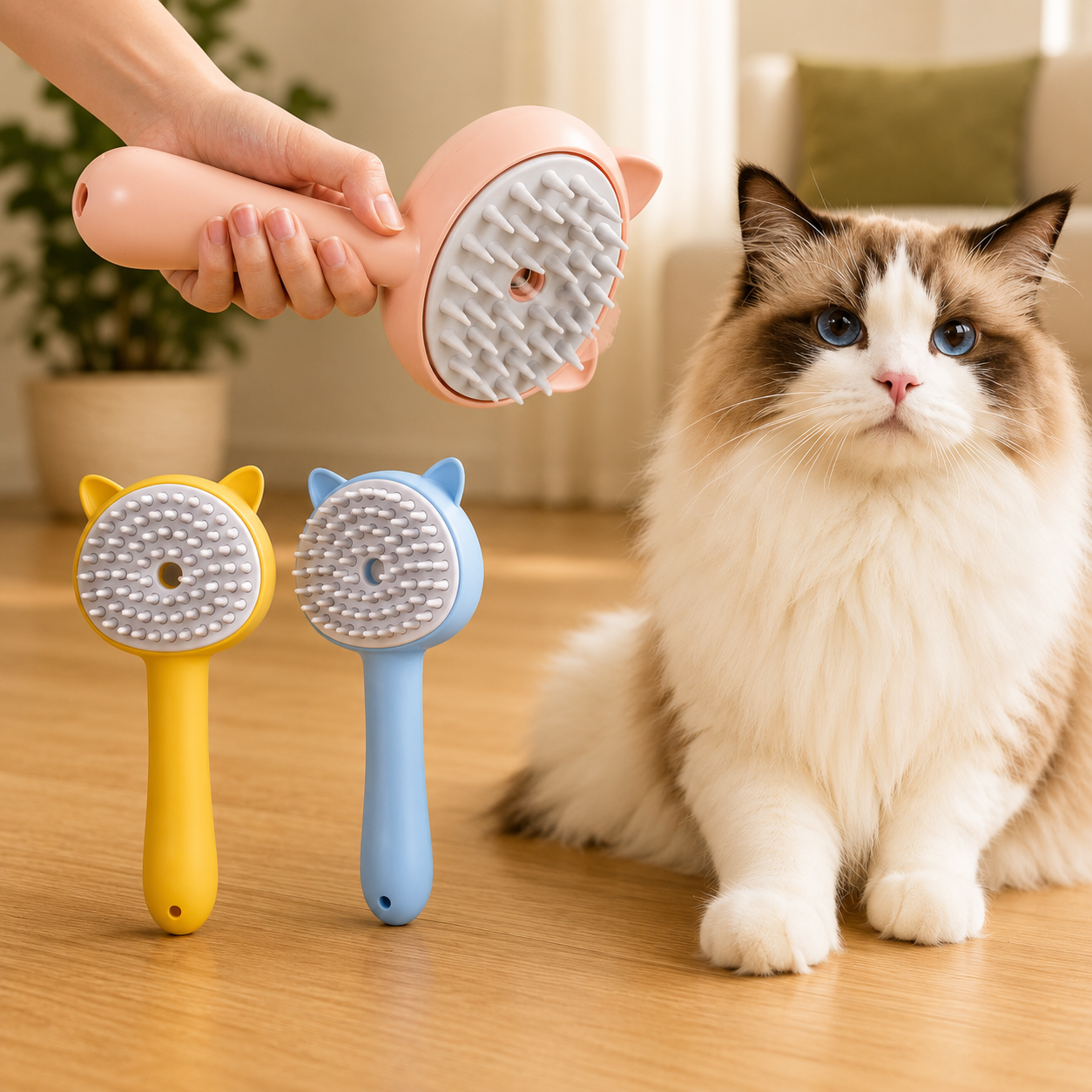 Spazzola a vapore per cani e gatti con nebulizzatore e auto-pulizia