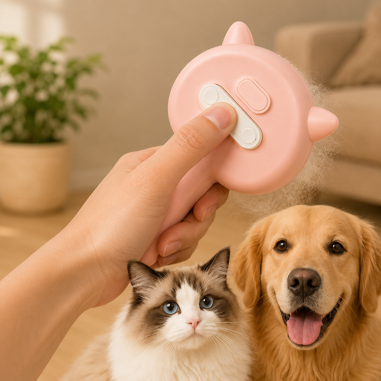 Spazzola a vapore per cani e gatti con nebulizzatore e auto-pulizia