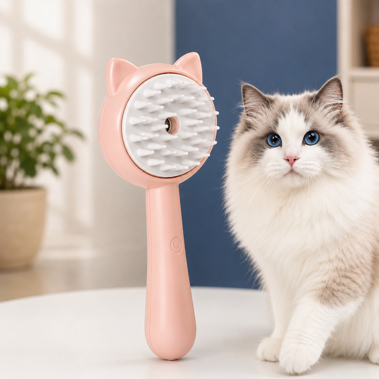 Spazzola a vapore per cani e gatti con nebulizzatore e auto-pulizia