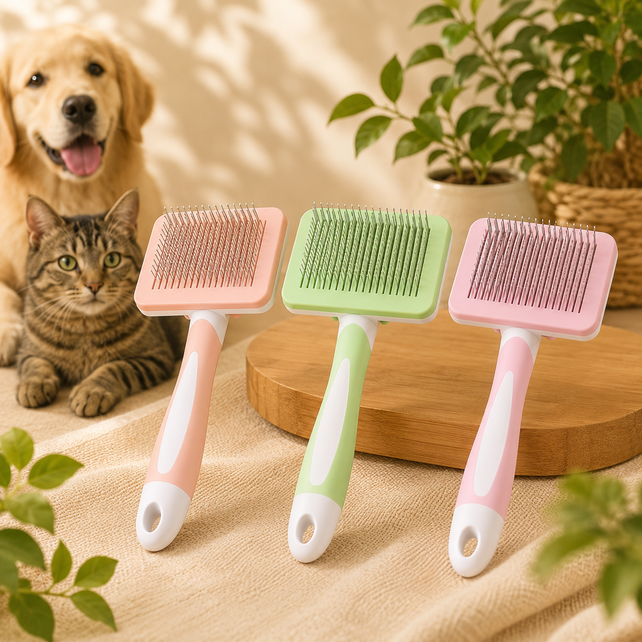 Spazzola autopulente per cani e gatti con punte delicate