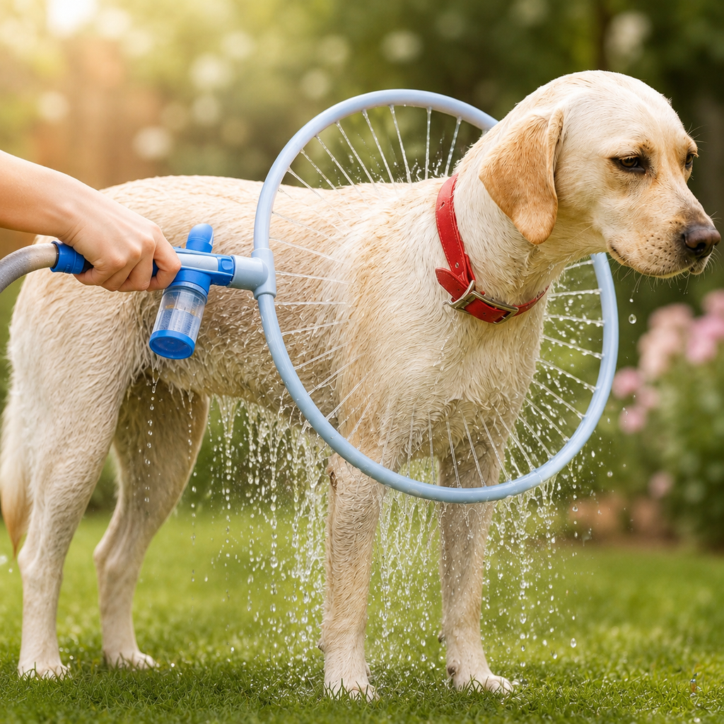 Doccia ad anello per cani con spruzzatore integrato