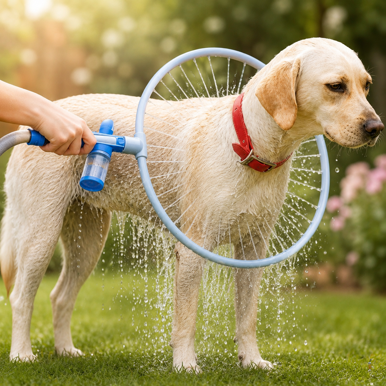 Doccia ad anello per cani con spruzzatore integrato