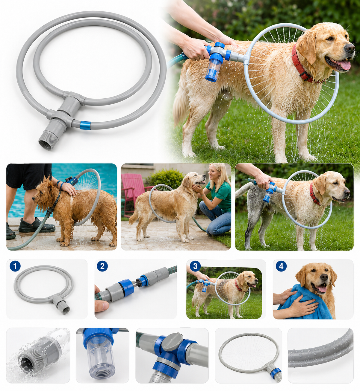 Doccia ad anello per cani con spruzzatore integrato