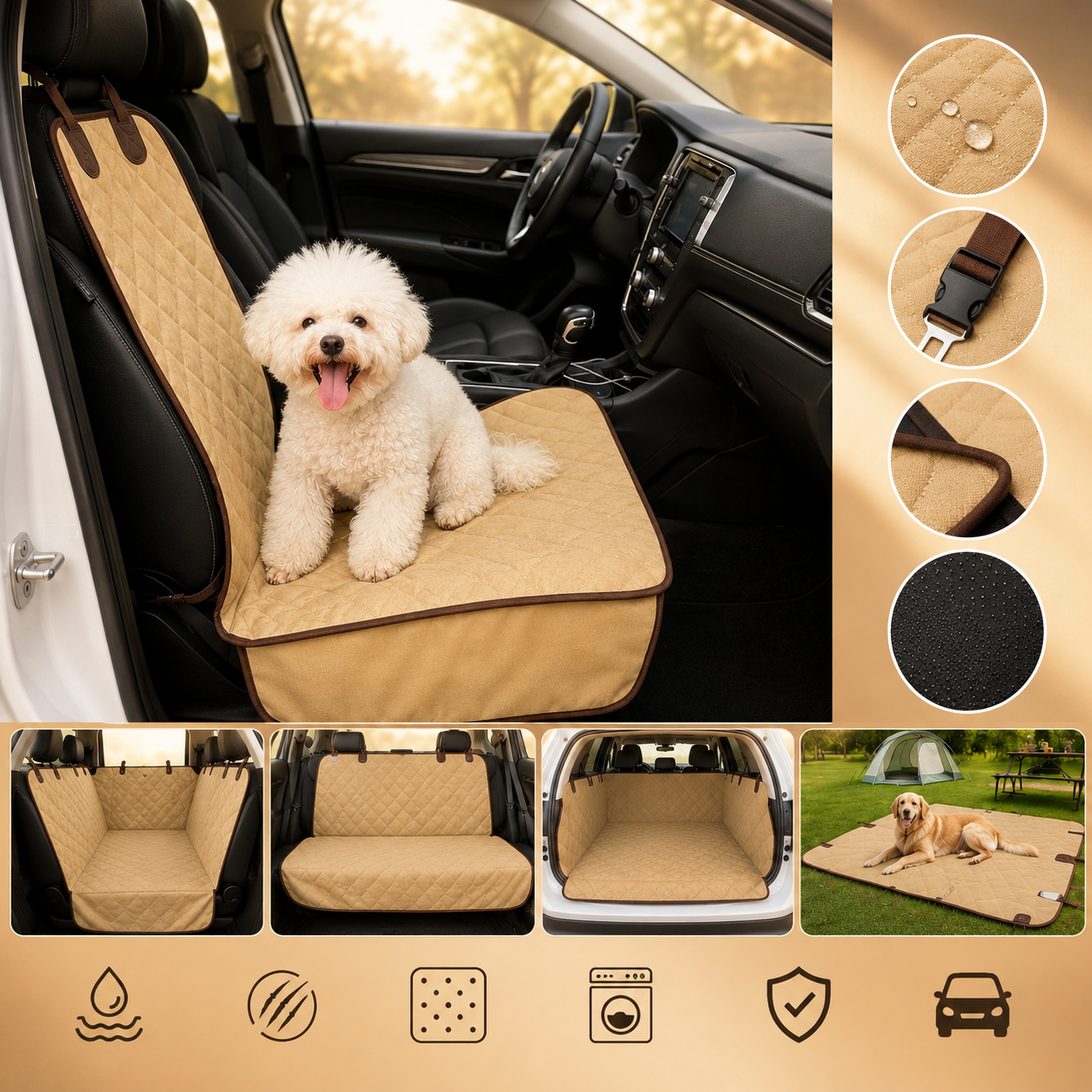 Coprisedile auto anteriore impermeabile per cani con cintura di sicurezza