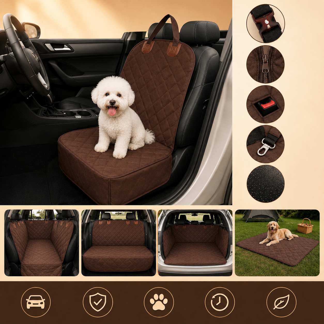 Coprisedile auto anteriore impermeabile per cani con cintura di sicurezza