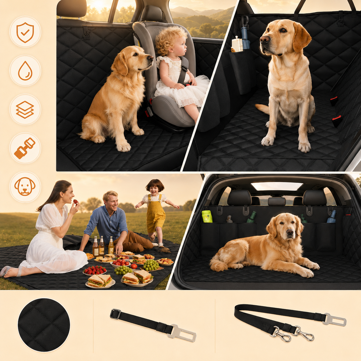 Coprisedile auto per cani impermeabile – protezione completa per sedile posteriore