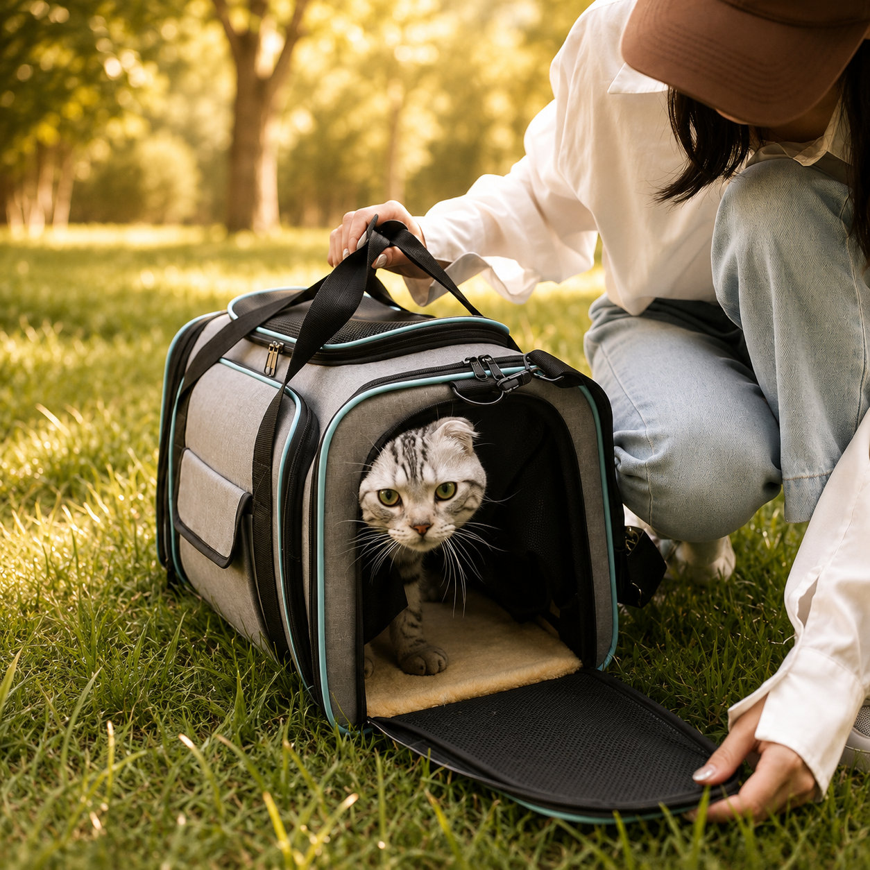 Trasportino espandibile pieghevole per gatti e cani di piccola taglia