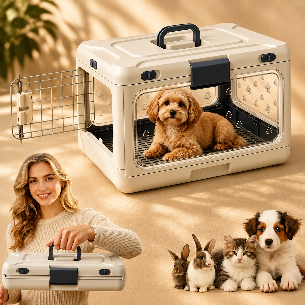 Trasportino rigido pieghevole trasparente per cani di piccola taglia e gatti