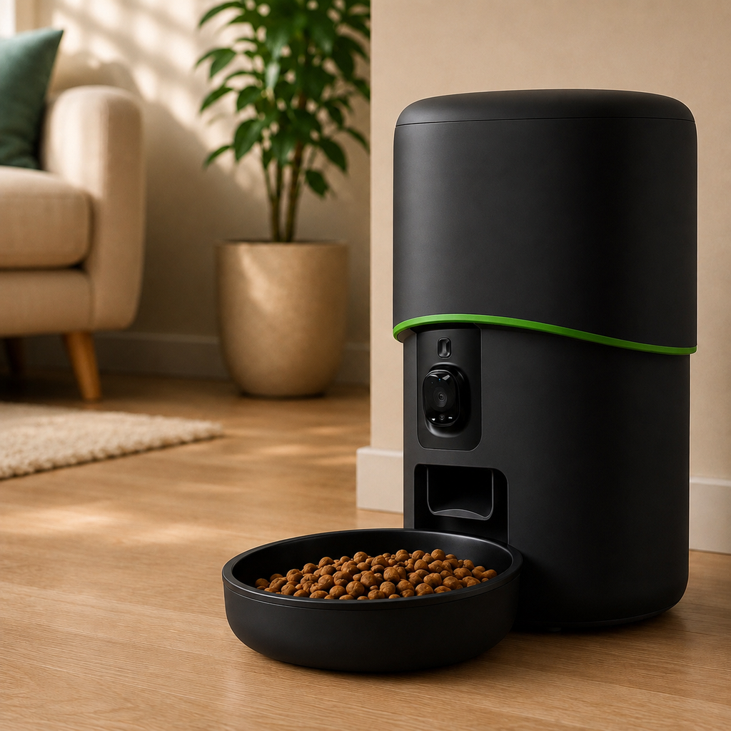 Distributore automatico intelligente per animali con controllo remoto e video