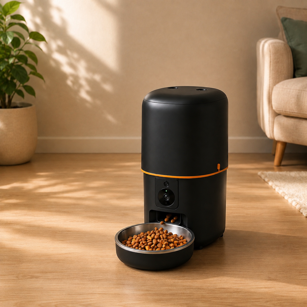 Distributore automatico intelligente per animali con controllo remoto e video
