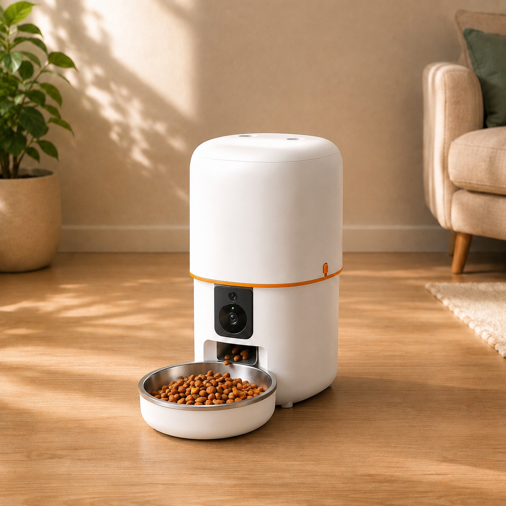 Distributore automatico intelligente per animali con controllo remoto e video