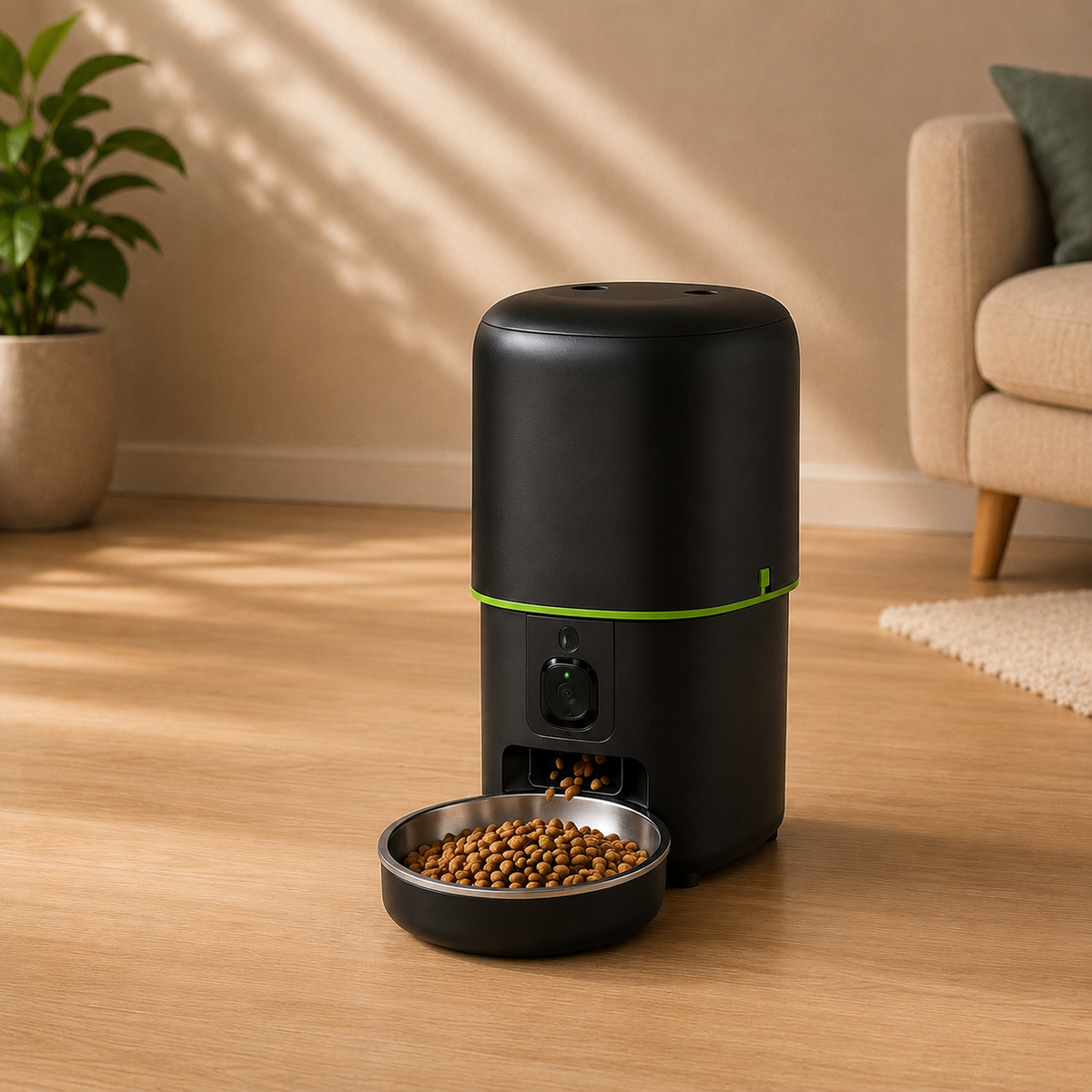 Distributore automatico intelligente per animali con controllo remoto e video