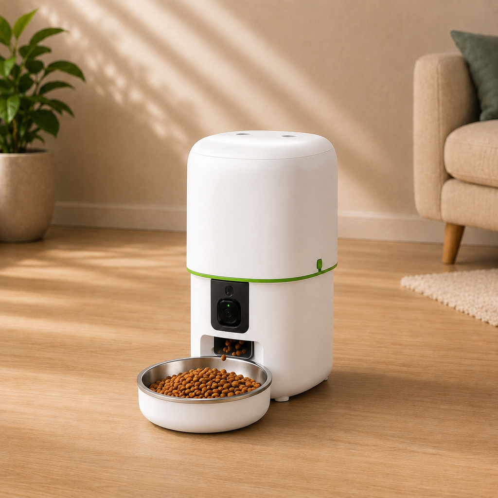 Distributore automatico intelligente per animali con controllo remoto e video