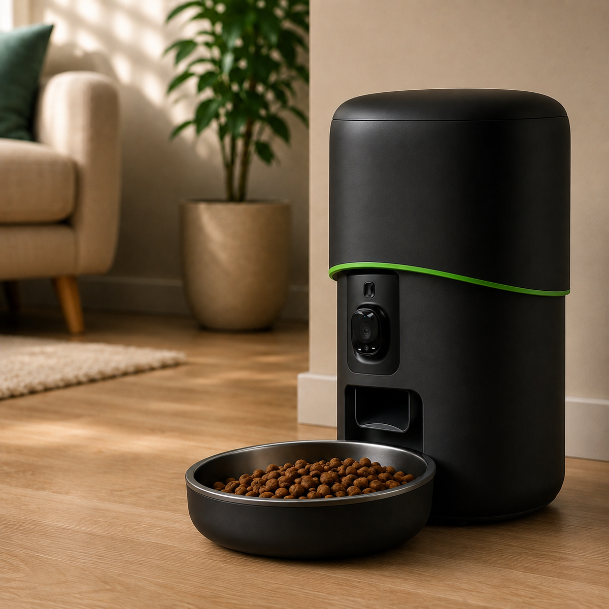 Distributore automatico intelligente per animali con controllo remoto e video